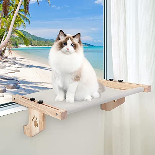 JTL-ADMCW Dual Use Cat Sill Window Perch Cat Window Hammock with 4 Suction Cups Sturdy Solid Wood Frame for Cats Easy to Adjust Cat Bed for Windowsill, Glass Window, Bedside, Drawer and Cabinet(Gray)