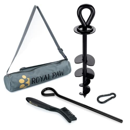 ROYAL PAW Dog Tie Out Stake - Heavy Duty Dog Stake for Large Dogs up to 210 lbs, Dog Stakes for Outside, Dog Anchor, and Dog Gadget | Use Any Dog Tie Out Cable or Dog Yard Leash (B1-Midnight Black)