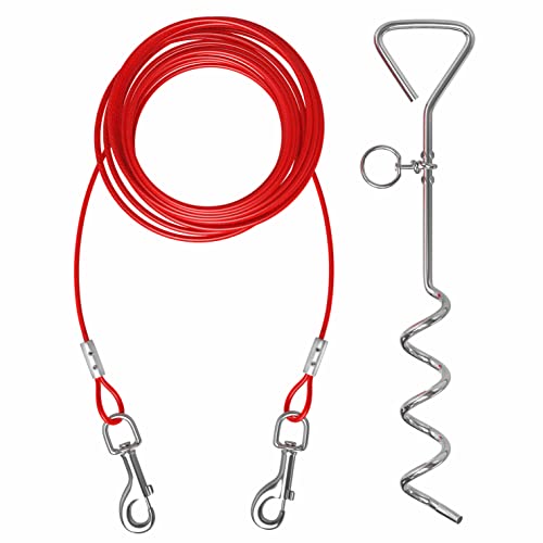 20ft Dog Tie Out Cable for Dogs, 16" Chrome Plated Anti Rust Stake, Great for Camping or The Garden, Suitable for Harness, Leash & Chain Attachments