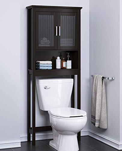 Spirich Over The Toilet Storage Cabinet with Moru Tempered Glass Doors, Bathroom Organizer Above Toilet Storage Cabinet, Espresso