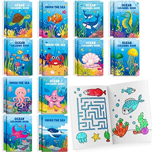 24 Pcs Under The Sea Mini Coloring Books Ocean Animals Party Favors Drawing Book Bulk for Kids Ocean Fish Birthday Party Mermaid Party Goodie Bag Gift Stuffer School Classroom Activity Supplies
