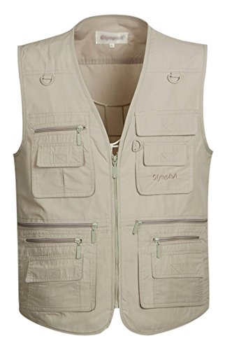 Gihuo Men's Summer Cotton Leisure Outdoor Pockets Fish Photo Journalist Vest Plus Size (Medium, Beige)