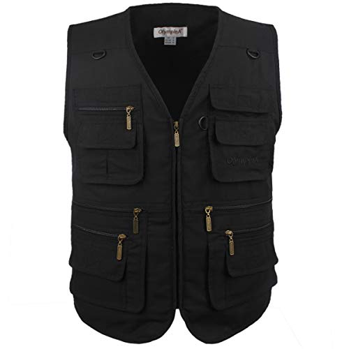 LUSI MADAM Men's Poplin Outdoors Travel Sports Multi-Pockets Work Fishing Vest X-Large Black