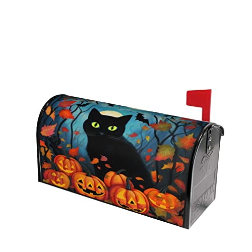 Black Cat Halloween Pumpkin Mailbox Covers, Magnetic Post Box Cover Wraps Standard Size 21x18 Inches for Garden Yard Decor