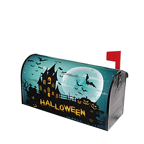 Halloween Starry Night Haunted House Spooky Pumpkins Bats Full Moon Welcome Magnetic Mailbox Cover, Mailbox Wrap Decorative for Garden Yard Home 21x18 in