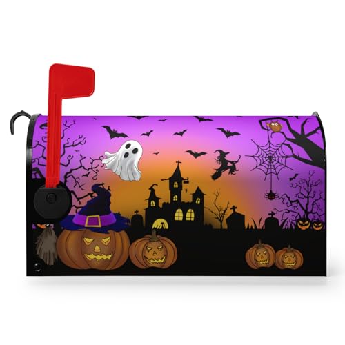 Dacawin Halloween Mailbox Covers Magnetic 21" X 18" Bats Ghost Pumpkin Spider Mailbox Cover Standard Size Mailbox Wraps Post Letter Box Covers Garden Decorations Outdoor