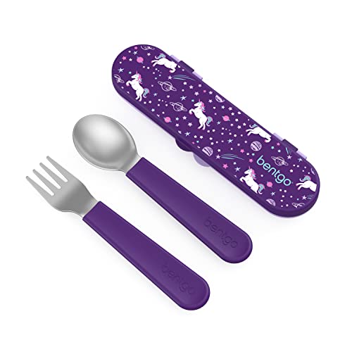 Bentgo Kids Stainless Steel Utensil Set - Reusable Fork, Spoon & Storage Case - High-Grade BPA-Free Stainless Steel, Easy-Grip Handles, Dishwasher Safe for School Lunch, Travel & Outdoors (Unicorn)