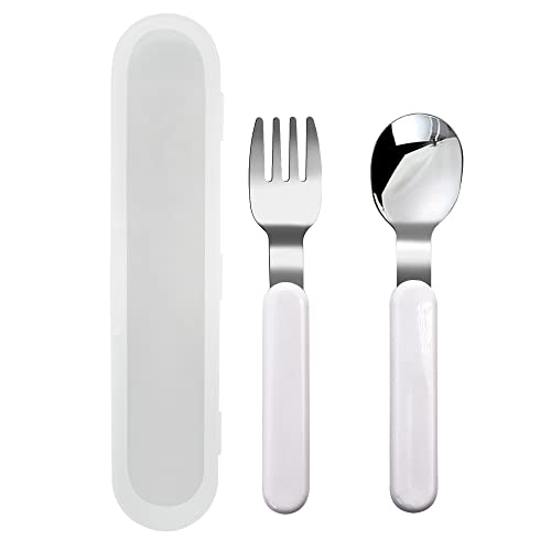 VANRA 2-Piece Children Fork And Spoon Set 18/10 Stainless Steel Child Flatware Set Kids Utensils Set with Case for Lunch Box