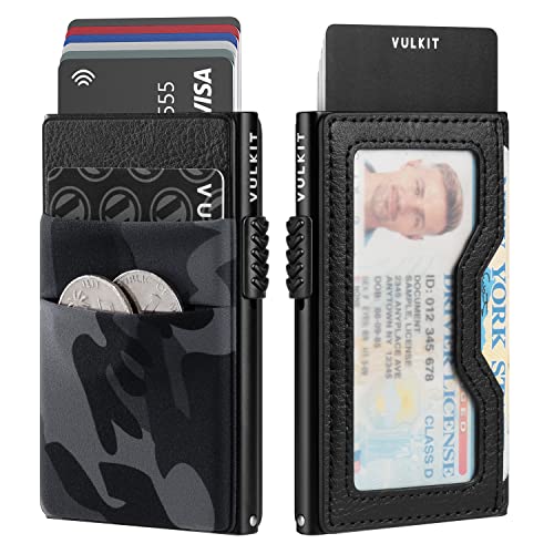 VULKIT Minimalist Wallet with ID Window & EDC Pocket Pop Up Card Holder RFID Blocking Slim Wallet Design for Airtag Cash Coins & Credit Cards