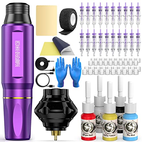 Wormhole Wireless Tattoo Machine Kit, Tattoo Gun with 1,050 mAh Capacity Power Supply- Tattoo Pen Kit WTK176(Purple+Black)