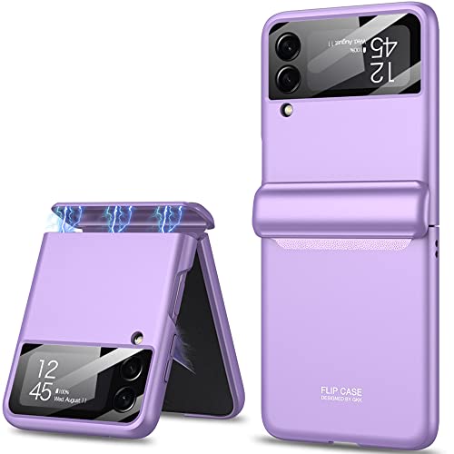 TOPSEM Case for Samsung Galaxy Z Flip 4 Case with Magnetic Hinge Protection and Built in Lens Camera Protector, Shockproof Anti-Resistant Anti-Drop Matte PC Cover for Galaxy Z Flip 4 2022 (Purple)