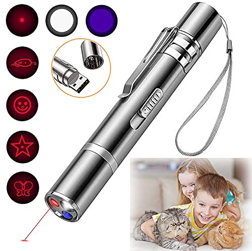 Cat Toys,Laser Pointer Cat Toy,Cat Pointer Toy,Long Range 7 Modes Lazer Projection Playpen for Kitten Outdoor Pet Chaser Tease Stick Training Exercise,USB RechargeSmall Laser Presentation Clicker Pen