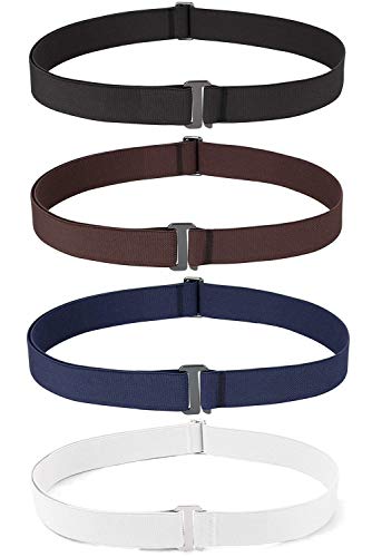 JASGOOD 4 Pack Invisible Women Stretch Belt No Show Elastic Web Strap Belt with Flat Buckle for Jeans Pants Dresses
