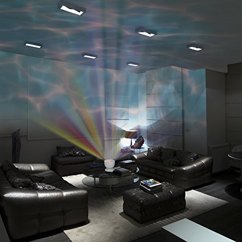 Soothing & Relaxing Ocean Wave Projector LED Night Light with Built-in Stereo Speakers / (12 LED Bulbs - 8 Colors)