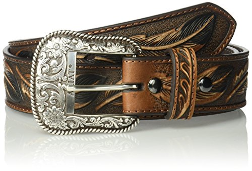 ARIAT Men's Feather Embosed Belt, Brown, 34