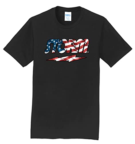 Logo Infusion Black T-Shirt 100% Cotton - Storm Bowling - Storm American Flag Logo - Design 00AY (XL)