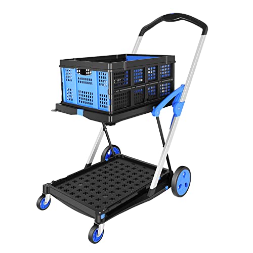 Functional Collapsible Utility Cart,Collapsible Shopping carts with Storage Crate Adjustable Shopping Cart Mobile Folding Trolley Lightweight, High-Capacity Storage Cart