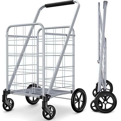 winkeep Newly Released Grocery Utility Flat Folding Shopping Cartwith 360 Rolling Swivel Wheels Heavy Duty & Light Weight Extra Large Utility Cart