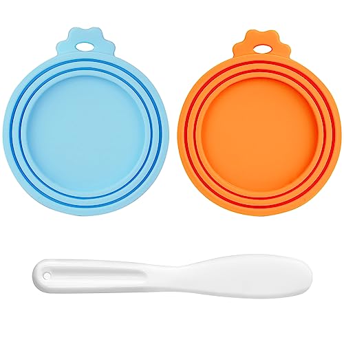 2 Pack Pet Food Can Covers Lids for Cat and Dog Food, Universal Silicone Can Cover, BPA Free Dishwasher Safe, Fit All Standard Size Dog and Cat Can Tops for Pet Food Storage (Blue & Orange)