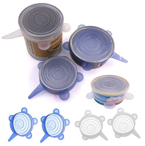 Comtim Pet Food Can Lids, Silicone Stretch Can Lids Covers for Dog Cat Food, Reusable Expandable Universal Size Fit Most Cans and Jars, 4 Pack