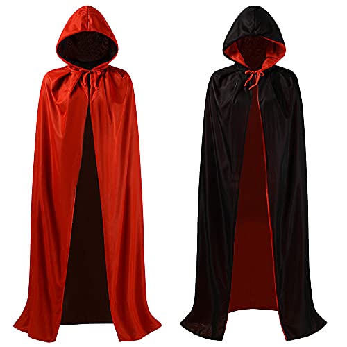 OurLore Black and Red Reversible Halloween Christmas Cloak Masquerade Party Cape Costume (47 inch, With Hood)