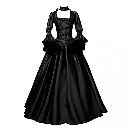 Women's Gorgeous Gothic Ball Gown Flared Sleeves Renaissance Vintage Dress Bow-Knot Masquerade Gown Floor Length Long Dress Black, X-Large