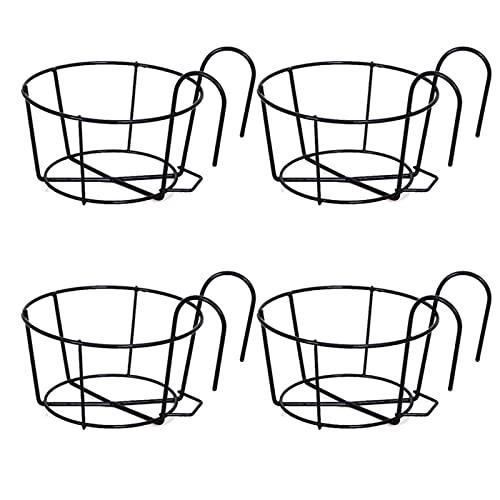 EIMQUVW 4 Pack Round Hanging Railing Planters Basket Metal Balcony Planters Railing Hanging Flower Pot Holders for Outside,IndoorBalcony,Garden(15CM)