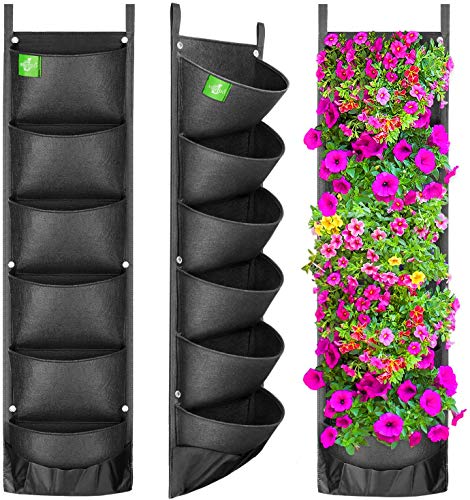 ANGTUO Hanging Wall Planters for Indoor Outdoor Plants New 6 Pockets Vertical Garden Planter Hanging Grow Bags Flower Pots Railing Deck Balcony Home Decor