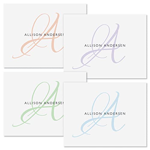 Initial Personalized Note Card (4 Color Choices) - 24 Cards with White Envelopes, 4 x 5 Inch Size, Blank Inside, Add a Name and Initial, For Thank You Notes, or Graduation Gifts