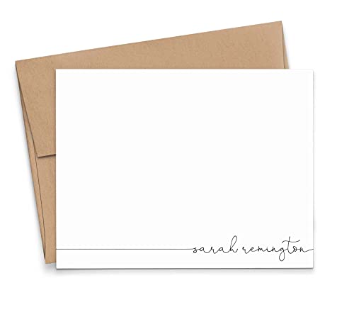 Elegant Personalized Stationery for Women, Personalized FLAT OR FOLDED Note Cards with Envelopes, Script Style, Your Choice of Colors and Quantity