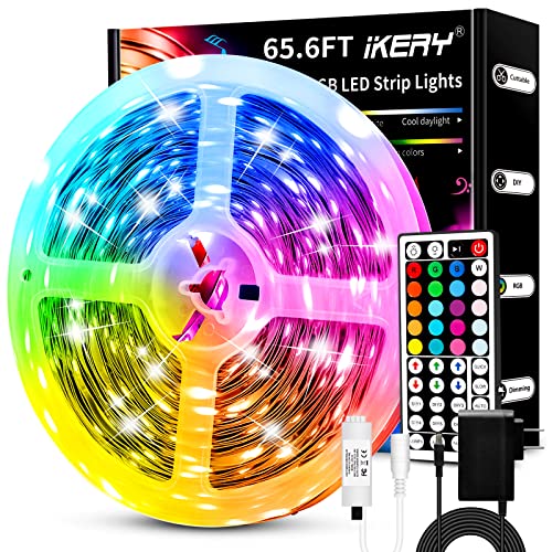 IKERY 65.6ft Led Lights for Bedroom SMD 5050 44-Key Remote Control LED Strip Lights Cuttable & Dimmable Color Changing RGB Lights for Room,Gaming,Christmas,Party Decoration