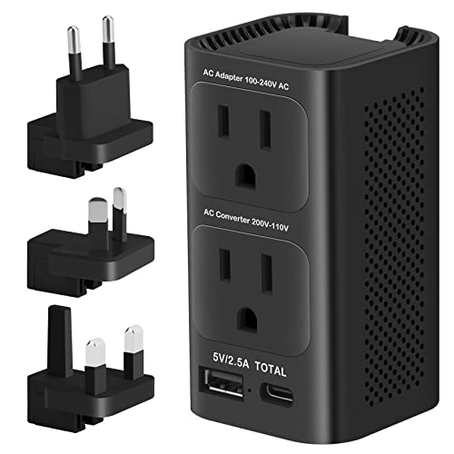 220V to 110V Voltage Converter US to Europe,Inernational Power Converter/Travel Adapter with 1 USB Port 1 USB C for EU/UK/AU/US Universal Travel Plug Adapter