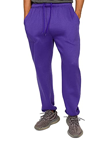 Victorious Men's Lightweight Fleece Drawstring Elastic Cuff Sweatpants FL78 - Purple - X-Large