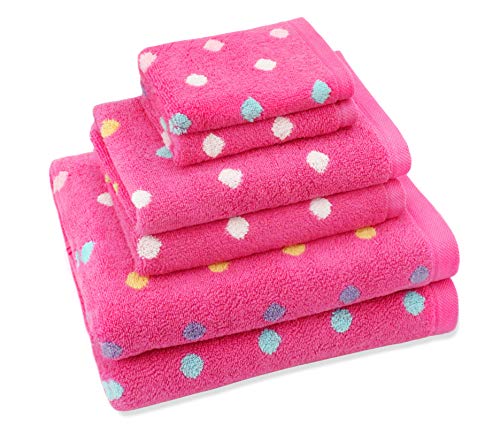 ORIGINAL KIDS 6 Piece Towel Set - Bath Time Sugar & Spice - 2 Towels, 2 Hand Towels, 2 Washcloths in Bonus Tote Bag - 100% Cotton Jacquard Soft Absorbent Pool Beach Towel Gift - Pink Multicolor
