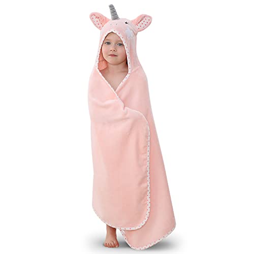 TBEZY Hooded Towel for Kids 100% Cotton Ultra Soft with Unique Animal Design Large for Infants 3-10 Years (Unicorn)