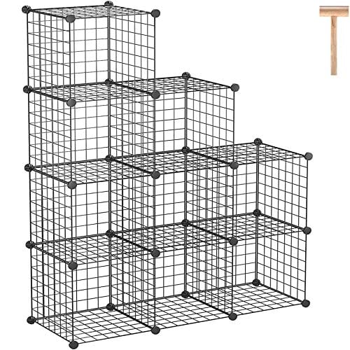 C&AHOME Wire Cube Storage, 9-Cube Organizer Metal, Wire C Grids Storage, Storage Bins Shelf, Modular Bookshelf, Closet Cabinet Ideal for Home, Living Room, Office 36.6L x 12.4W x 48.4H Black