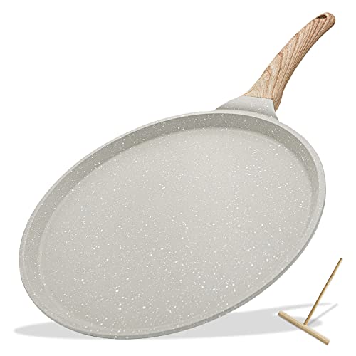 Bobikuke Nonstick Crepe Pan with Spreader,10 Inch Dosa Pan for Stove Tops Griddle Pan Flat Pan,Tawa Dosa Tortilla Pan,Compatible with All Stovetops(Gas, Electric & Induction),PFOA & PTFEs Free