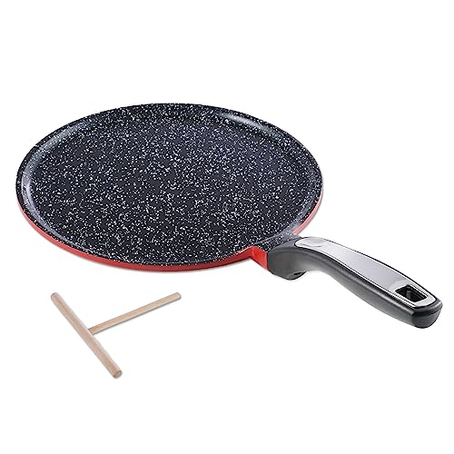 ROSSETTO Non-Stick Crepes Pan from France, Red 11in Ceramic Coating Pancake Skillet with Spreader, PFOA and PTFE-Free, Compatible with All Stovetops, for pancakes, eggs, omlets, quesadillas,tortillas