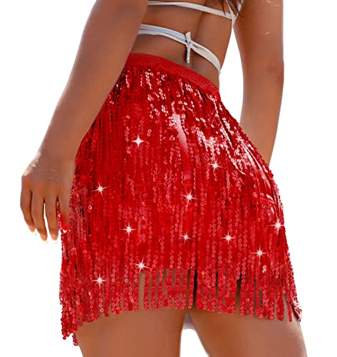 Red Skirt Sequin Sparkly Glitter Sparkle Fringe Tassel Costume Shiny Sequence