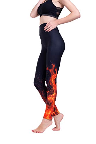 Yiwbeij Flame High Waited Leggings Women - Black Super Stretchy Breathable Quick Dry Leggings Pants for Womens Sport Gym