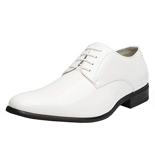 Bruno Marc Men's Faux Patent Leather Tuxedo Dress Shoes Classic Lace-up Formal Oxford White 12 M US CEREMONY-06