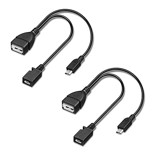 OTG Cable for Fire Stick 4K Max Lite Cube, Compatible with Playstation Classic, SNES Mini - Micro USB Host OTG Adapter with Power, 2-Pack