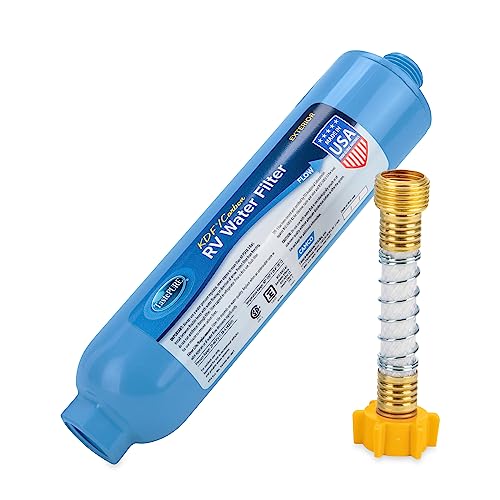 Camco TastePURE Water Filter & Hose Protector | Inline Water Filter Reduces Bad Taste, Odor, Chlorine & Sediment | Ideal for RVs, Campers, Travel Trailers, Boats | Made in the USA | (40043)