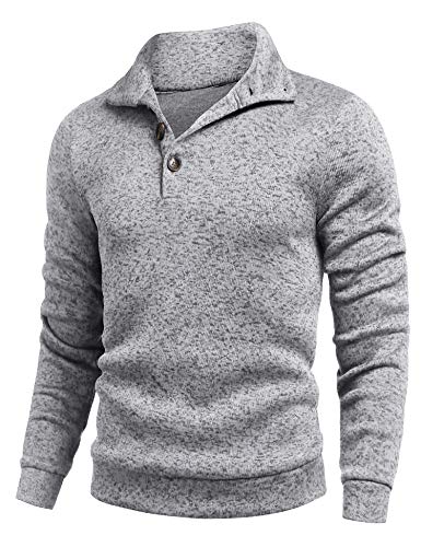 COOFANDY Mens Casual Slim Fit Knitted Pullover Sweatshirt Long Sleeve Basic Stand Collar Designed Grey