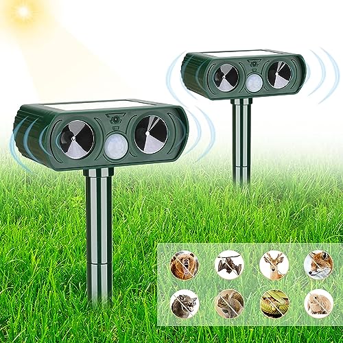 Lubatis 2 Pack Animal Repellent Ultrasonic Solar Cat Repellent Outdoor, Deer Repellent, Squirrel Repellent, Rabbit Repellent Waterproof Motion Detection, Dog, Raccoon, Skunk, Chipmunk, Rodent Repellen