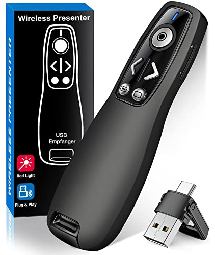 2-in-1 USB Type C Presentation Clicker, Wireless Presenter Remote for PowerPoint with Hyperlink & Volume Control for Mac, Computer, Laptop