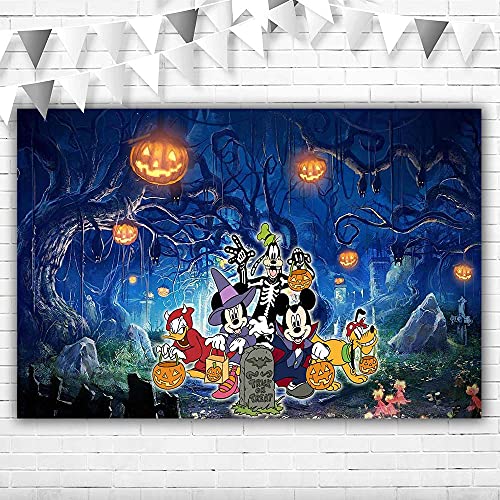 Mickey Mouse Halloween Birthday Backdrop 5x3 Pumpkin Graveyard Halloween Theme Background for Kids Trick or Treat Mickey Mouse and Friends Halloween Party Supplies