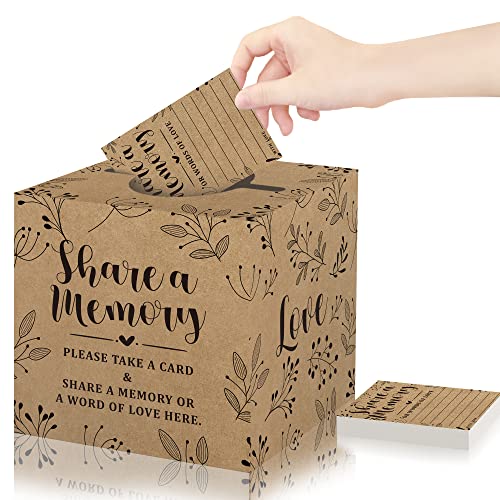 Memory Cards for Collections of Life, Kraft Share a Memory Cards with Box, Memory Cards Box for Guest Card Ideas Funeral Graduation Wedding Bridal Shower Baby Shower Birthday Anniversary Retirement