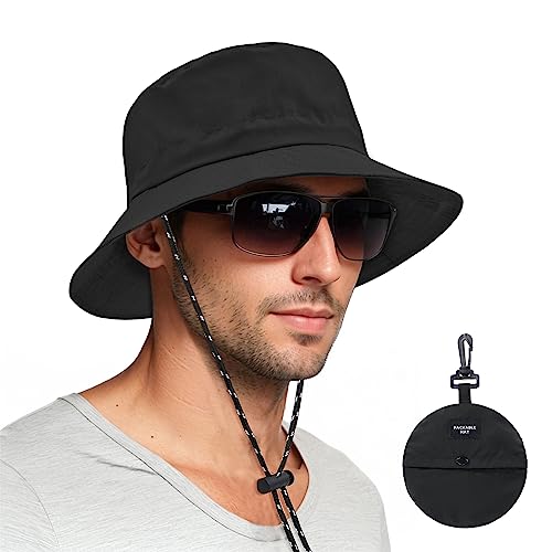 Bucket hat for Women Men Waterproof Wide Brim Sun Hats Foldable Boonie Safari Fishing Hiking Beach Hats Black