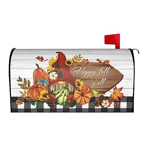 Fall Mailbox Covers Gnome Pumpkin Maple Magnetic Waterproof Post Box Cover Happy Fall Y'all Wraps Post Letter Box Cover Garden Decor Standard Size 18" X 21"in